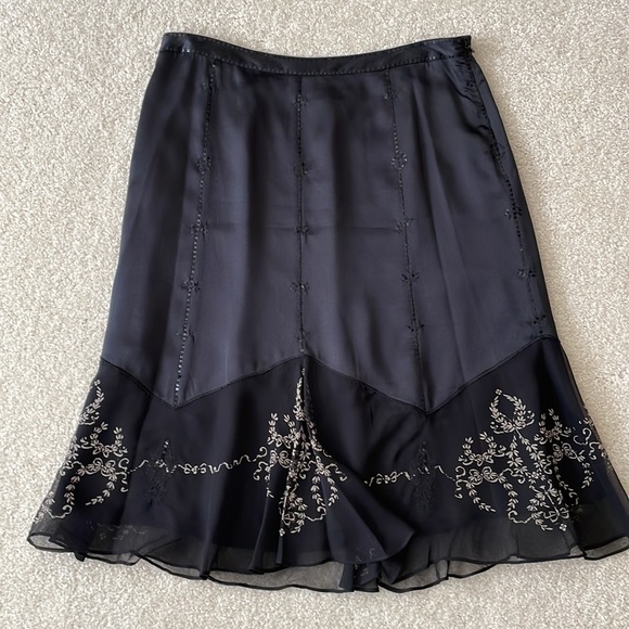 Alfani 100% Silk Embellished Lined Black Patterned Skirt - Picture 3 of 13
